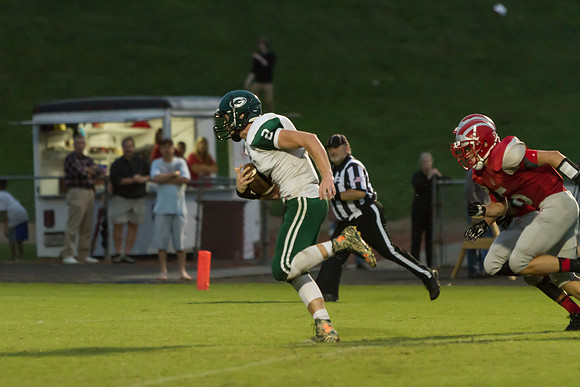 Remington Stanley catches pass above Bradley Lythgoe then goes i