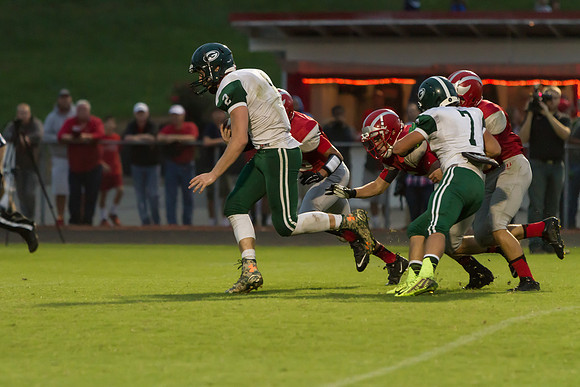 Remington Stanley catches pass above Bradley Lythgoe then goes i