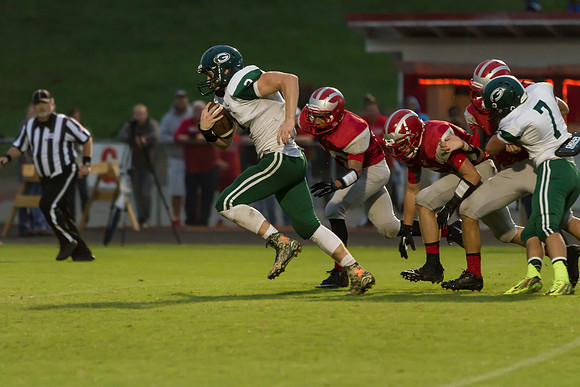 Remington Stanley catches pass above Bradley Lythgoe then goes i